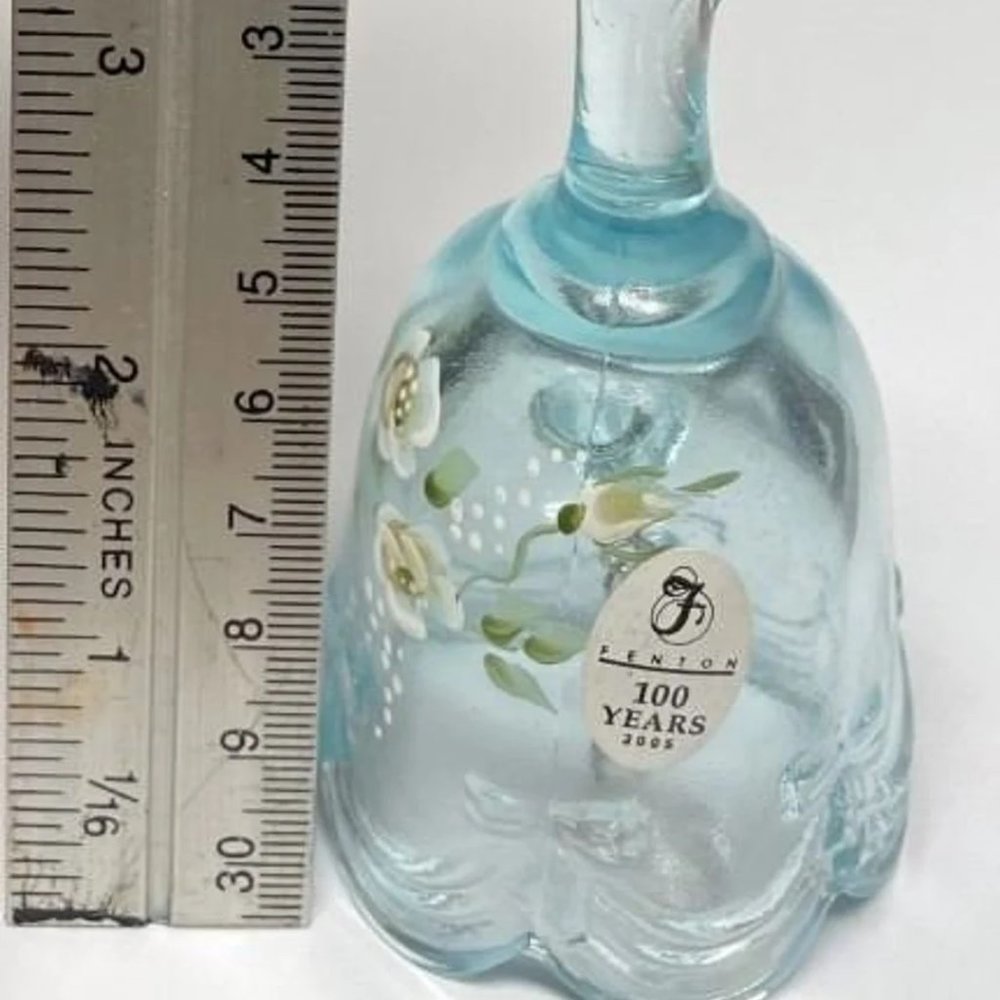 Fenton Glass Blue Hand-painted Bell with Flowers, 100 Years! - Picture 6 of 10
